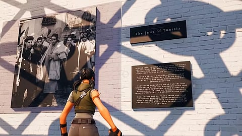 A player in Fortnite visiting the Holocaust museum and learning about the Jews of Tunisia.