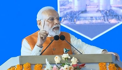 Prime Minister Narendra Modi  during his visit to Mahabubnagar