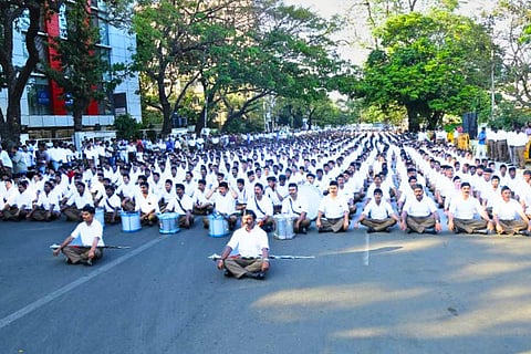RSS cadre gathered for a route march in Chennai
