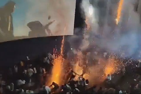 Firecrackers inside Mohan Cinemas in Malegaon, Nashik, Maharashtra during the screening of Tiger 3