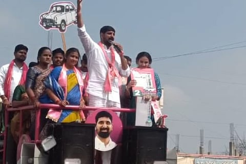 BRS MLA Padi Kaushik Reddy at a rally in Huzurabad. 