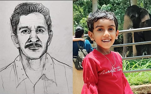 The police sketch (left) of one of the men who kidnapped Abigail, a six-year-old girl from Kollam