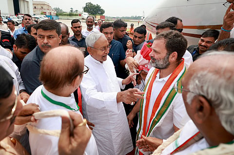 Nitish Kumar, Rahul Gandhi and Mallikarjun Kharge