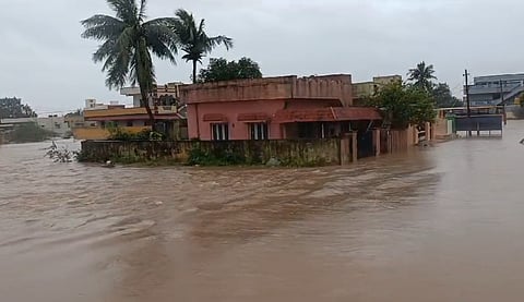 An inaundated house as a result of severe rainfall in Nellore, Andhra Pradesh 