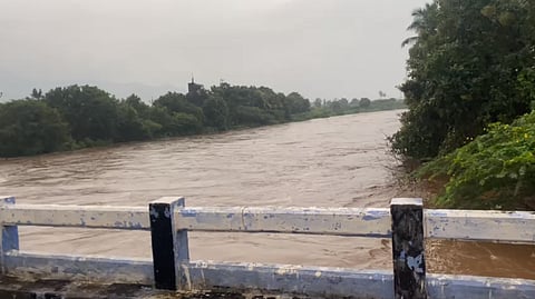Flooded river in southern Tamil Nadu