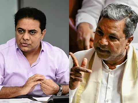 Collage of KTR (left) and Karnataka CM Siddaramaiah. 
