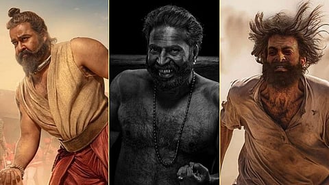 From left: Mohanlal in Malaikottai Vaaliban, Mammootty in Bramayugam, and Prithviraj in Aadujeevitham