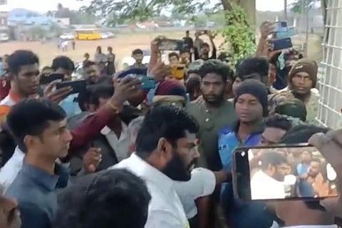 TN BJP chief K Annamalai and protestors in Dharmapuri