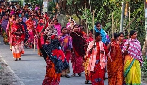 Women protesting at Sandeshkhali. 

