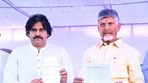 TDP supremo N Chandrababu Naidu and JSP chief Pawan Kalyan 