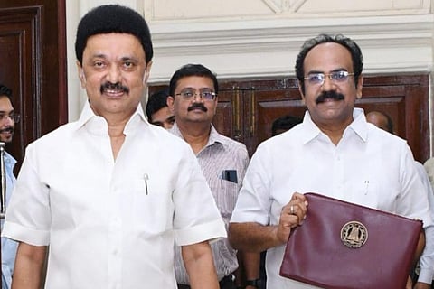 Tamil Nadu Chief Minister MK Stalin and Finance Minister Thangam Thenarasu.