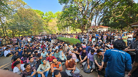Students protesting at the NIT-Calicut campus. 