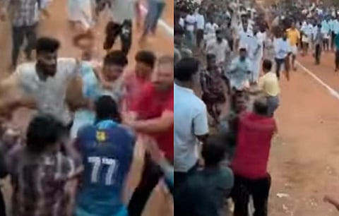 Spectators surround Dairrassouba Hassane Junior during the match in Kerala's Malappuram 