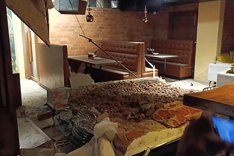 The collapsed ceiling of Sekhmet Club in Chennai