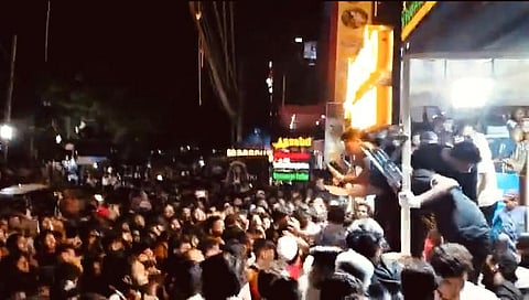 Huge crowds gather outside Aazebo, The Royal Arabian Restaurant in Hyderabad.