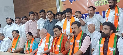 Janardhana Reddy, Aruna Lakshmi 
 with BS Yediyurappa and state BJP President BY Vijayendra