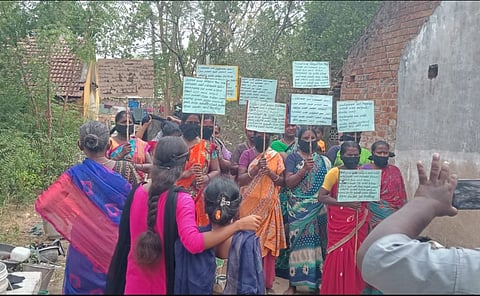 Women residents of Vengavayal registering their protest