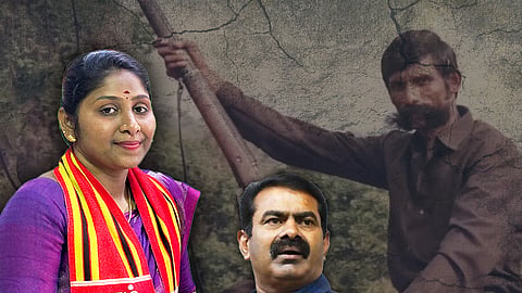 Collage of Vidhya Rani, Seeman, and Veerappan