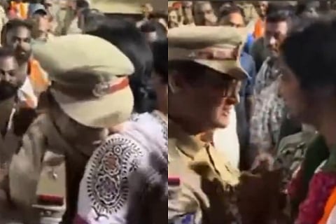 Assistant Sub-Inspector (ASI) Uma Devi shook hands with the Madhavi Latha, and hugged each other