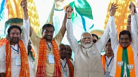 PM Narendra Modi with BJP's  Lok Sabha nominees 