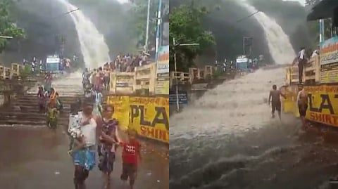 Screengrabs from a video of the flash flood