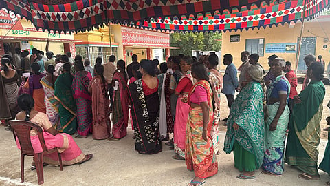 Voters waiting at polling station in Andhra Pradesh