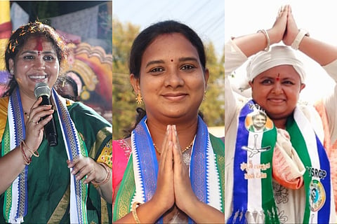YSRCP candidates (left to right)- Piriya Vijaya, M Lavanya, TN Deepika 