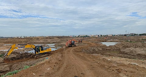 Restoration works at Retteri Lake as on June 12. 