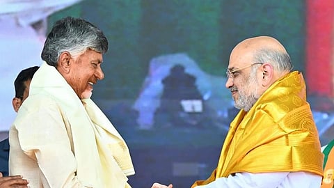 TDP chief N Chandrababu Naidu with BJP leader Amit Shah 