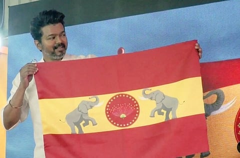 Vijay unveils Tamilaga Vettri Kazhagam party flag