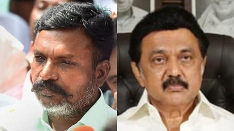 (L) VCK president Thol Thirumavalavan (R) CM MK Stalin