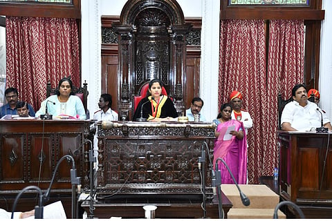 Mayor R Priya at the council meeting at Rippon building