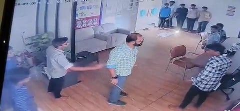 Screengrab from CCTV footage of  Jalaludeen assaulting students