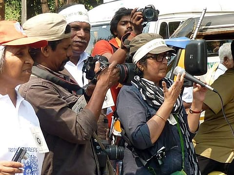 Late Latha Anantha, scientist and environmental activist, speaking at Climate Rally held in Vazhachal in 2015.