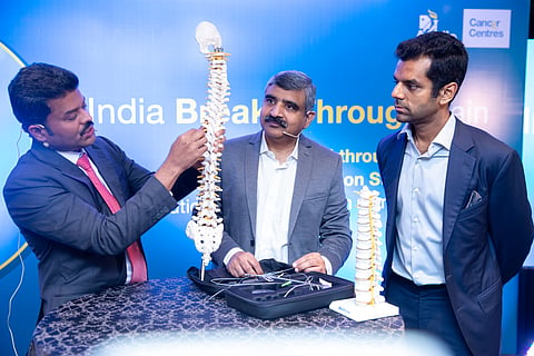 From Left to Right: Dr Anand Murugesan, Pain Specialist  Apollo Cancer Centre, Chennai, Dr K. Appaji Krishnan, Senior Consultant - Spine Surgery, Apollo Cancer Centre, Mr. Harshad, Director –Group Oncology & International
