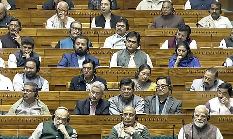 BJP MPs sitting in Lok Sabha listening to the budget presentation