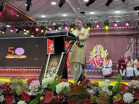 Justice V Srishananda at the Akhila Karnataka Brahmana Mahasabha convention in January 