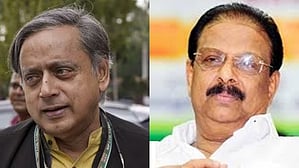 Image of Shashi Tharoor on the right and K Sudhakaran on the left. 