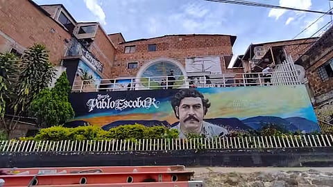 A mural dedicated to Pablo Escobar in a neighbourhood in Medellín once controlled by the infamous drug lord. 