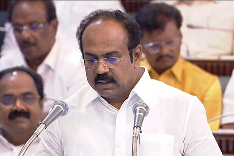 Tamil Nadu Minister for Finance and Environment, Climate Change, and Forests, Thangam Thennarasu delivering the Budget speech.