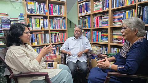 Meera Nanda (right), with Shradha Shreejaya and Prof P Vijaya Kumar