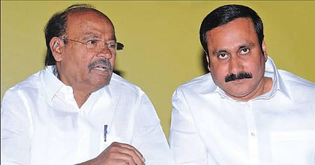 S Ramadoss and his son Anbumani Ramadoss 