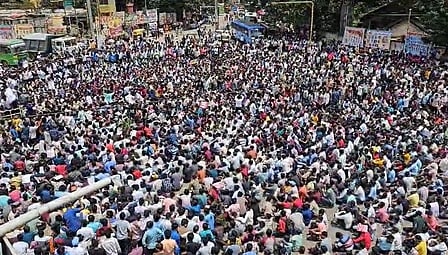 Students hold protest demanding raising age limit for police recruitment in Karnataka's Dharwad