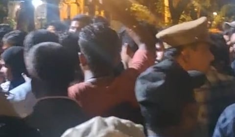 Screengrab from a video of the scuffle between ABVP and the Students Union at EFLU, Hyderabad.  