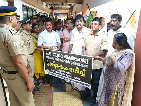 Image featuring the NGO association's protest march in Ernakulam over the death of BLO in Kannur. 