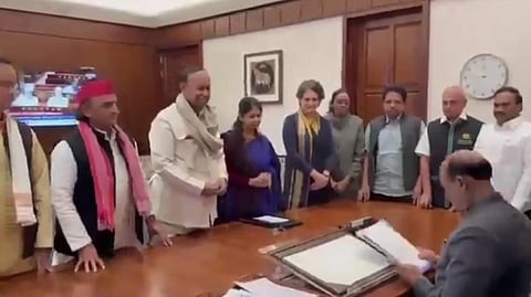 INDIA block MPs submitting petition to speaker 