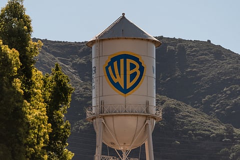 The Warner Bros. water tower is seen at Warner Bros. Studios in Burbank, Calif., Dec. 5, 2025. 