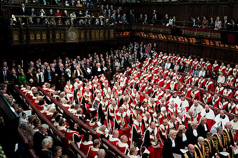 Members of the House of Commons and Lords during the State Opening of Parliament, in the House of Lords, in London, Tuesday, Nov. 7, 2023. 