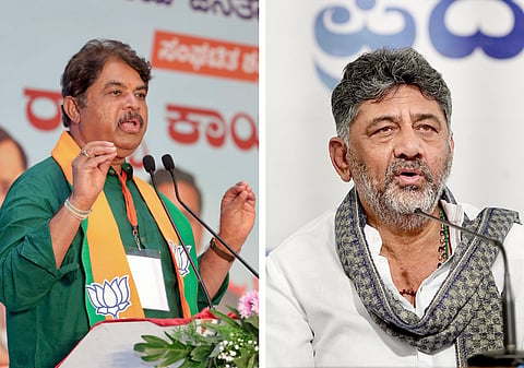 R Ashoka (L) and DK Shivakumar (R)