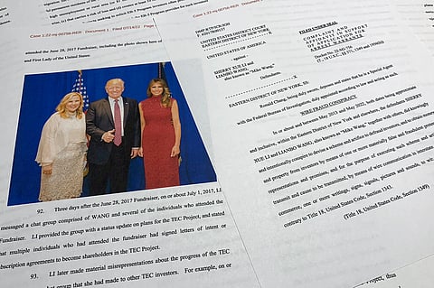 The complaint and affidavit in support of an arrest warrant against Sherry Xue Li and Lianbo "Mike" Wang is photographed on Monday, July 18, 2022. 